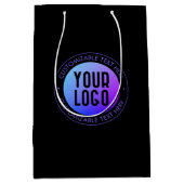 あなたのロゴ & モダンな青と紫のオンブルグラデーション ミディアムペーパーバッグ (正面)