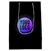 あなたのロゴ & モダンな青と紫のオンブルグラデーション ミディアムペーパーバッグ (裏面)