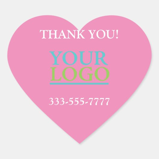 あなたのロゴ、名前&電話またはウェブサイトのプロモピンクホワイト ハートシール (正面)