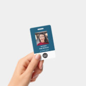 あなたのロゴ 従業員名 写真 バーコード 青 バッジ (手持ち)