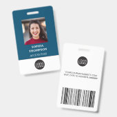 あなたのロゴ 従業員名 写真 バーコード 青 バッジ (正面＆裏面)