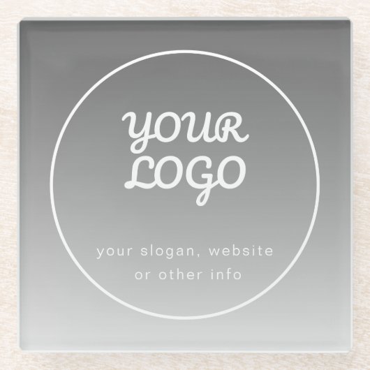 あなたのロゴ & 編集可能なテキスト | ダークグレーオンブレ ガラスコースター (正面)