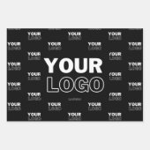 あなたのロゴ & 背景 リピートロゴ | 黒 ラッピングペーパーシート (正面3)