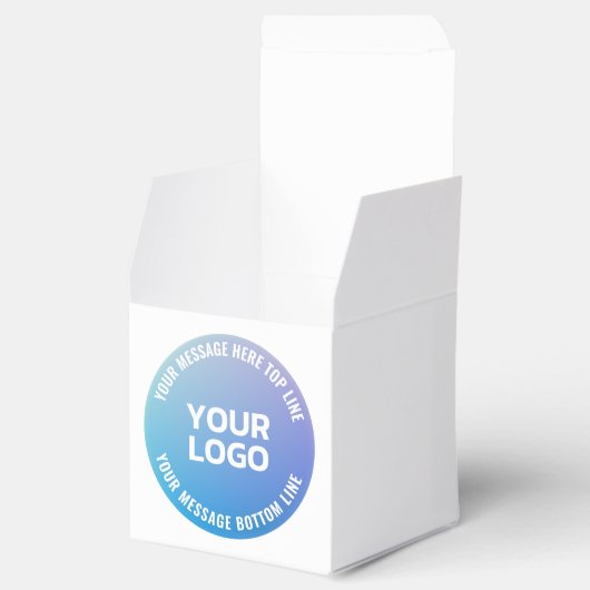 あなたのロゴ | 青から紫へのオンブル & 円形テキスト フェイバーボックス (オープン)