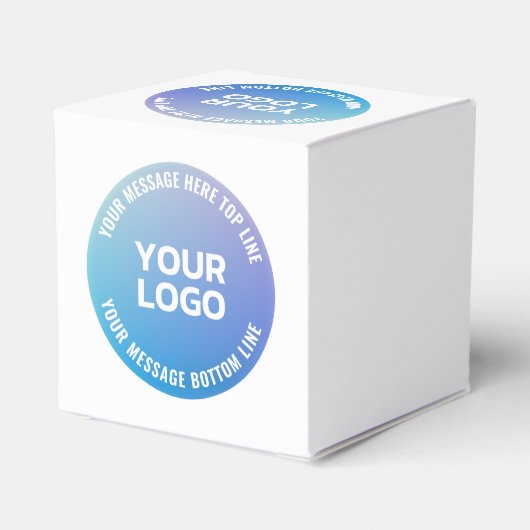 あなたのロゴ | 青から紫へのオンブル & 円形テキスト フェイバーボックス (裏面サイド)