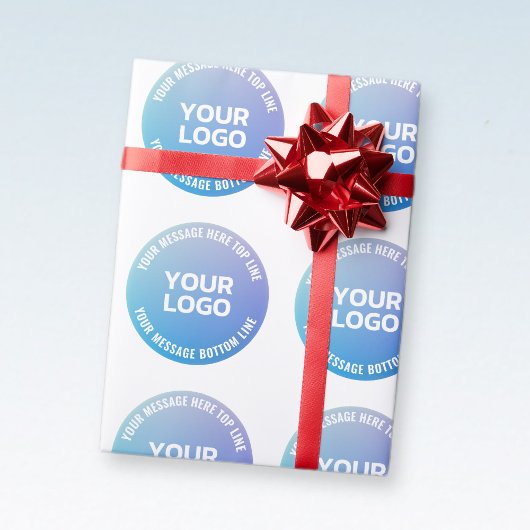 あなたのロゴ | 青から紫へのオンブル & 円形テキスト ラッピングペーパー