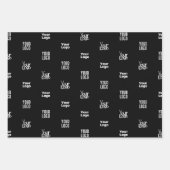 あなたのロゴ | 3つのロゴパターン デザイン 編集可能な黒 ラッピングペーパーシート (正面3)