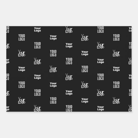 あなたのロゴ | 3つのロゴパターン デザイン 編集可能な黒 ラッピングペーパーシート (正面)