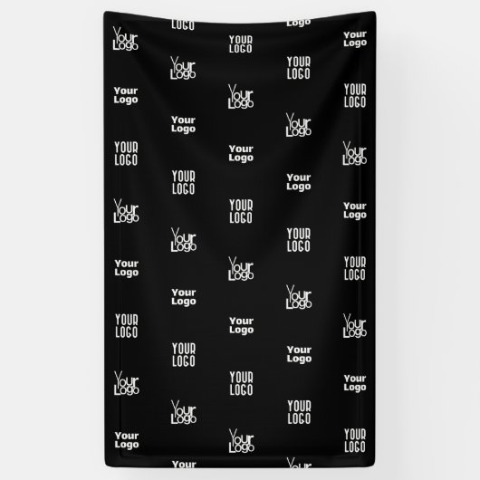 あなたのロゴ | 3つのロゴパターン デザイン 編集可能な黒 横断幕 (縦)