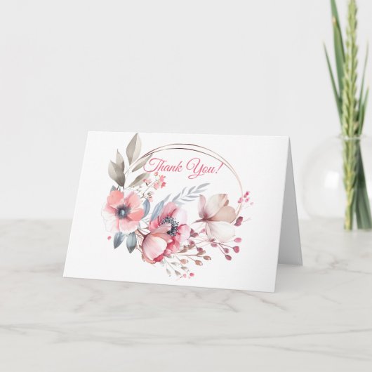 あなたのロゴ、QRコード、バス。名前、フローラ円 サンキューカード (正面)