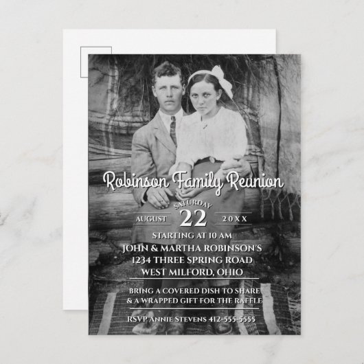 あなたのヴィンテージの写真の家族会 インビテーションポストカード (正面/裏面)
