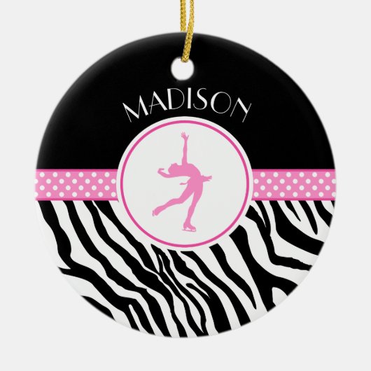 あなたの一流のシマウマのプリントのフィギュアスケートを飾って下さい セラミックオーナメント (正面)