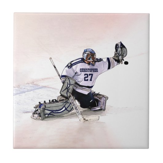 あなたの一流のスケッチを持つアイスホッケーのゴールキーパー タイル (正面)