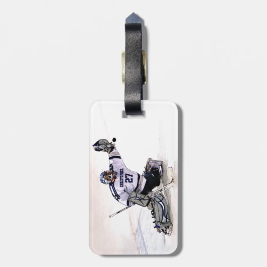 あなたの一流のスケッチを持つアイスホッケーのゴールキーパー ラゲッジタグ (裏面縦)