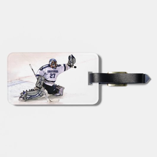 あなたの一流のスケッチを持つアイスホッケーのゴールキーパー ラゲッジタグ (裏面横)