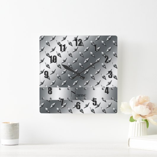 あなたの一流のダイヤモンドのプレートの鋼鉄とパーソナライズ スクエア壁時計 (ホーム)