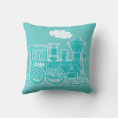 あなたの一流の蒸気の列車の気違いのティール(緑がかった色)の青の装飾用クッション クッション (裏面)