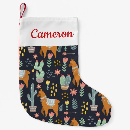 あなたの一流の|かわいいアルパカパターンを加えて下さい スモールクリスマスストッキング (正面)