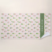 あなたの一流の|かわいいサボテンパターンを加えて下さい ビーチタオル (正面)