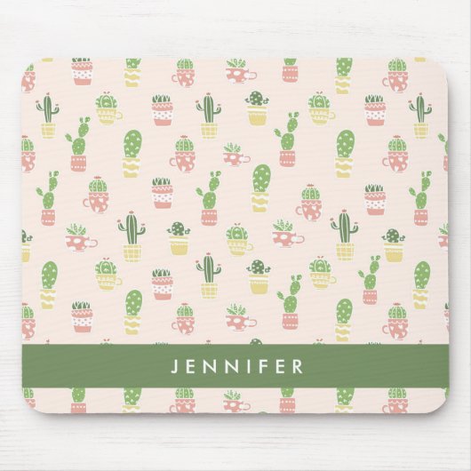 あなたの一流の|かわいいサボテンパターンを加えて下さい マウスパッド (正面)