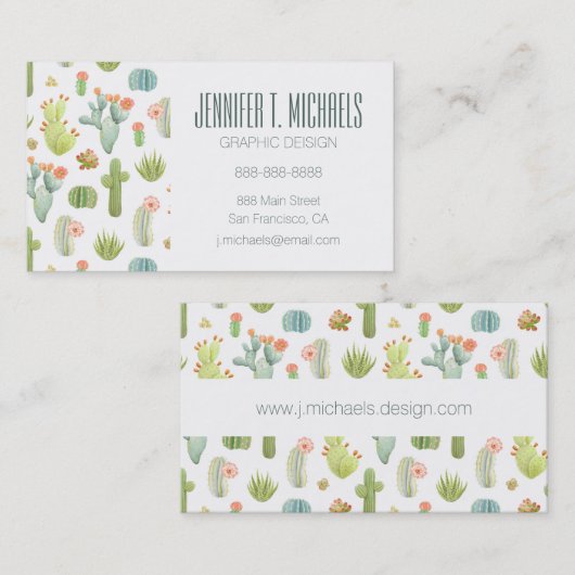 あなたの一流の|かわいいサボテン永続的なパターンを加えて下さい 名刺 (正面/裏面)