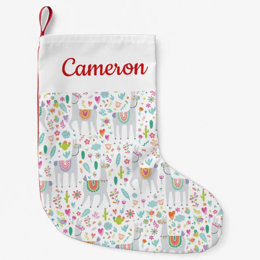 あなたの一流の|かわいいパステル調のラマパターンを加えて下さい スモールクリスマスストッキング (正面)