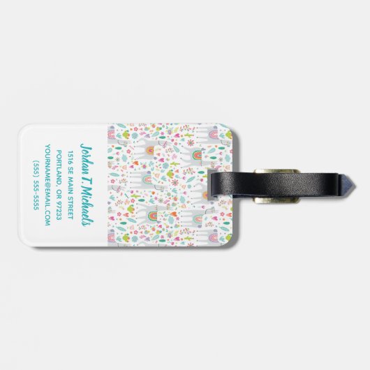 あなたの一流の|かわいいパステル調のラマパターンを加えて下さい ラゲッジタグ (裏面横)
