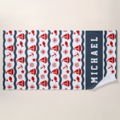 あなたの一流の|かわいい海上パターンを加えて下さい ビーチタオル (正面)