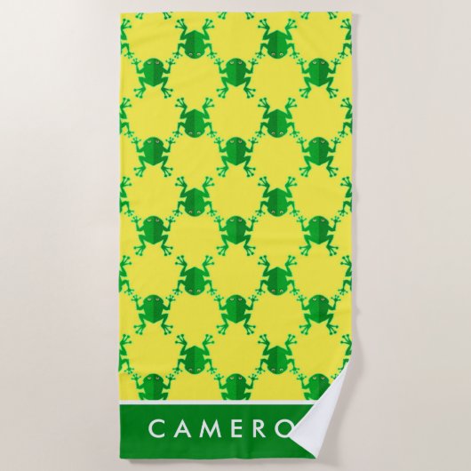 あなたの一流の|かわいい漫画のカエルを加えて下さい ビーチタオル (正面)