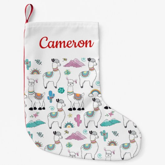 あなたの一流の|かわいい漫画のラマパターンを加えて下さい スモールクリスマスストッキング (正面)