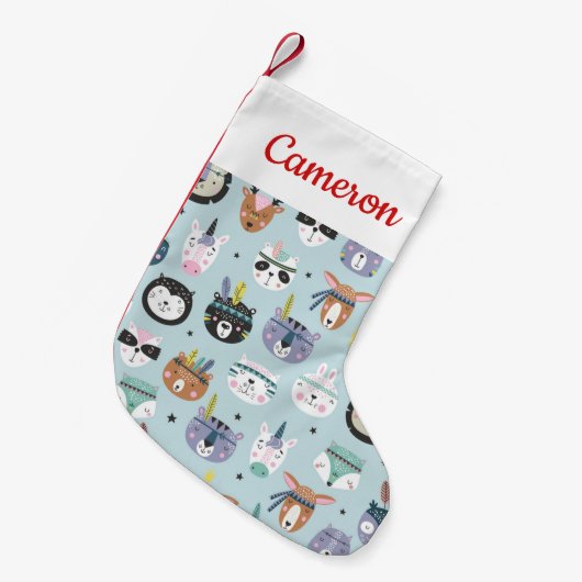 あなたの一流の|かわいい種族の顔パターンを加えて下さい スモールクリスマスストッキング (正面 (吊り時))