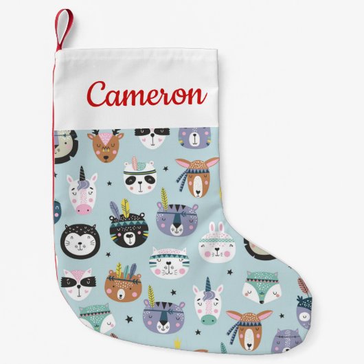 あなたの一流の|かわいい種族の顔パターンを加えて下さい スモールクリスマスストッキング (正面)