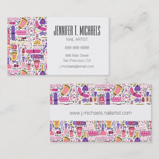 あなたの一流の|かわいい落書きのマニキュアパターンを加えて下さい 名刺 (正面/裏面)