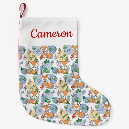 あなたの一流の|かわいく小さいキツネパターンを加えて下さい スモールクリスマスストッキング (正面)