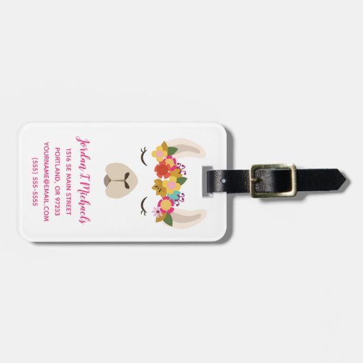 あなたの一流の|のアルパカ及び花模様を加えて下さい ラゲッジタグ (正面横)