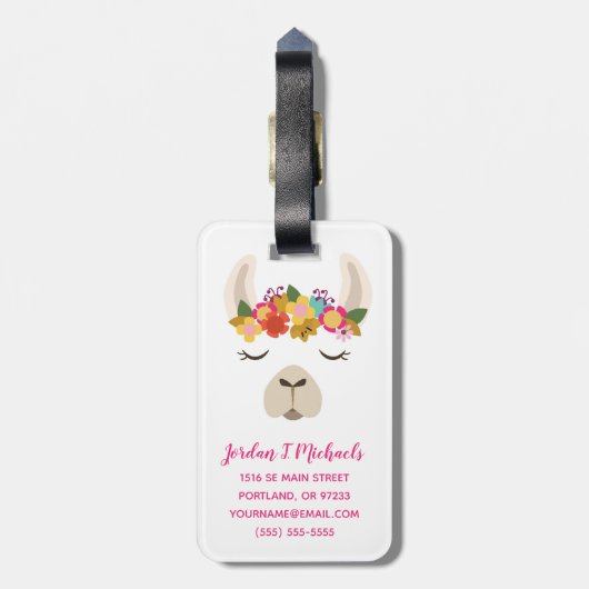あなたの一流の|のアルパカ及び花模様を加えて下さい ラゲッジタグ (裏面縦)