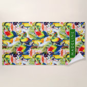 あなたの一流の|のオウムおよびシュロの葉を加えて下さい ビーチタオル (正面)