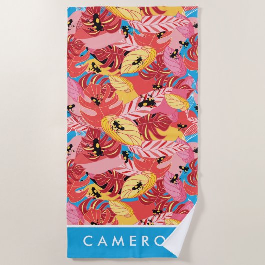 あなたの一流の|のジャングルのカエルを加えて下さい ビーチタオル (正面)