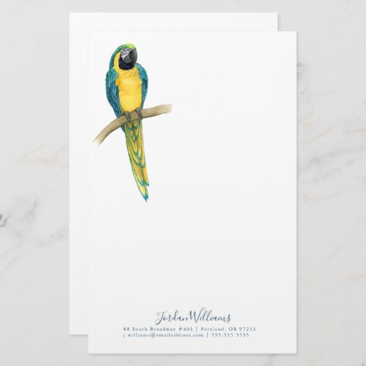 あなたの一流の|のティール（緑がかった色）のコンゴウインコを加えて下さい 便箋 (正面/裏面)