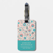 あなたの一流の|のティール（緑がかった色）及び珊瑚の民芸の花柄を加えて下さい ラゲッジタグ (裏面縦)