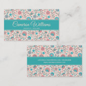 あなたの一流の|のティール（緑がかった色）及び珊瑚の民芸の花柄を加えて下さい 名刺 (正面/裏面)