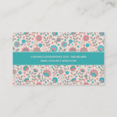 あなたの一流の|のティール（緑がかった色）及び珊瑚の民芸の花柄を加えて下さい 名刺 (裏面)