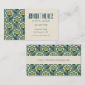 あなたの一流の|のティール(緑がかった色)及び黄色い花パターンを加えて下さい 名刺 (正面/裏面)