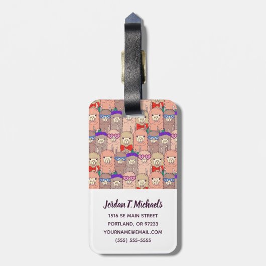 あなたの一流の|のトレンディーによって服を着せられるラマパターンを加えて下さい ラゲッジタグ (裏面縦)