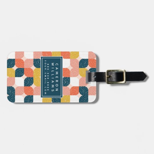 あなたの一流の|のバウハウスレトロの幾何学的なパターンを加えて下さい ラゲッジタグ (正面横)