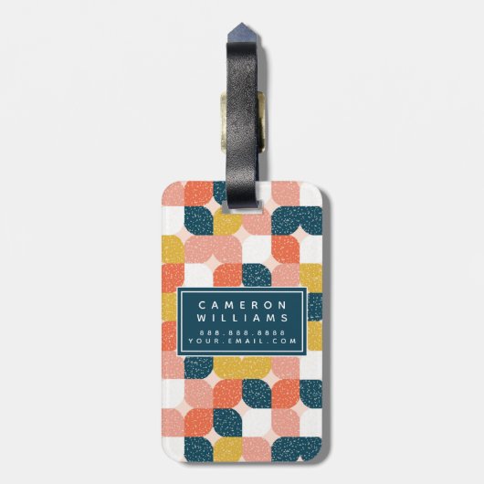 あなたの一流の|のバウハウスレトロの幾何学的なパターンを加えて下さい ラゲッジタグ (裏面縦)