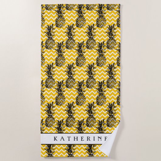 あなたの一流の|のパイナップルジグザグ形を加えて下さい ビーチタオル (正面)