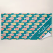 あなたの一流の|のパイナップル落書きパターンを加えて下さい ビーチタオル (正面)