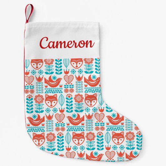 あなたの一流の|のフィンランドのキツネ及び鳥の民芸を加えて下さい スモールクリスマスストッキング (正面)