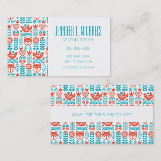 あなたの一流の|のフィンランドのキツネ及び鳥の民芸を加えて下さい 名刺 (正面/裏面)